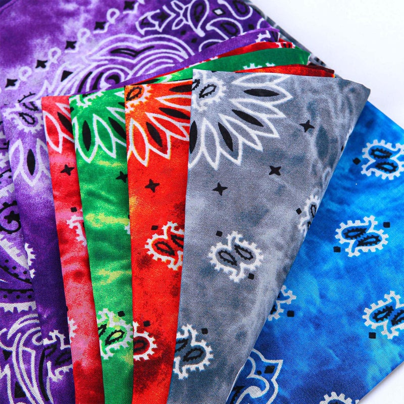 URATOT 6 Pack 22 x 22 Inch Tie Dye Bandana Cotton Paisley Bandanas Headbands Cowboy Handkerchiefs for Men and Women - Image 3